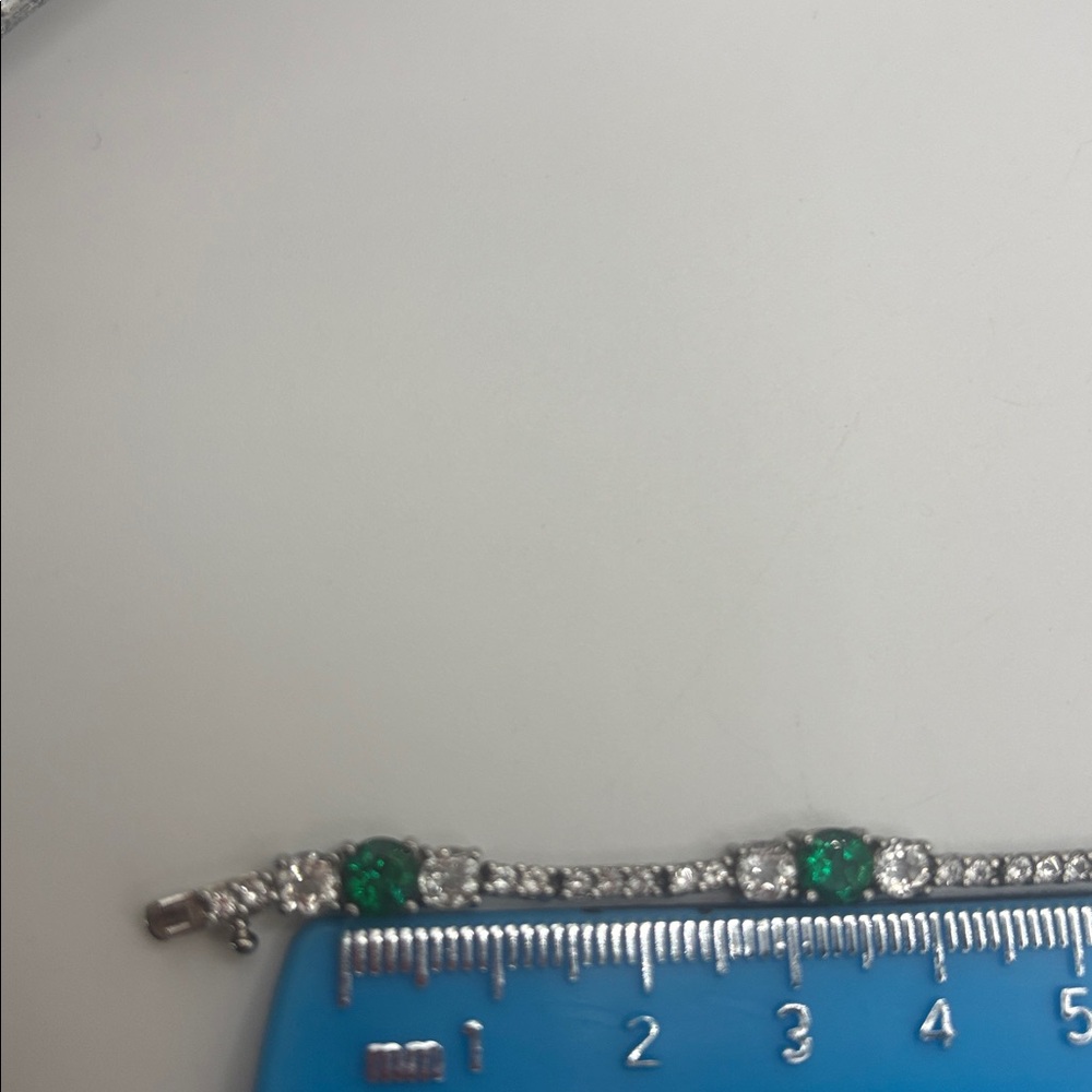 Lab-Created Emerald and White Topaz Bracelet 
Stamped 925 - Picture 9 of 10